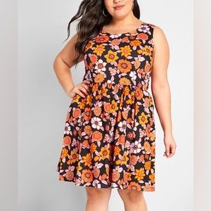 ModCloth Black Floral Optimistic Effect Sleeveless A-Line Dress
